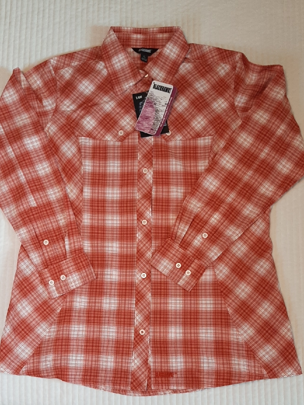 BLACKHAWK!  Women's XL Burnt Orange And White Plaid Long Sleeve Strenia Top